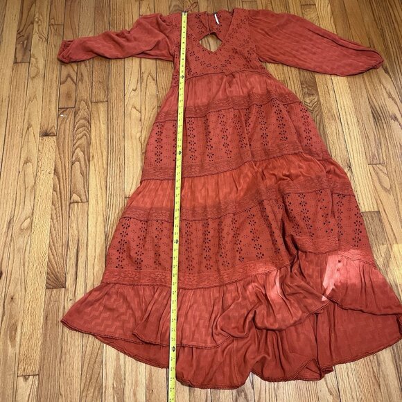 Free People Orange Mockingbird Maxi Eyelet Open Back Dress Size XS - Picture 10 of 10